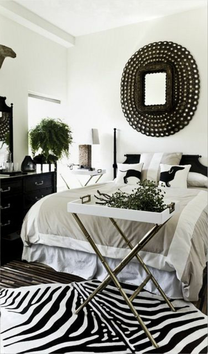 tapis-160-230-deco-zebre-lit-dans-la-chambre-à-coucher-plante-verte-meubles-dans-la-chambre-à-coucher