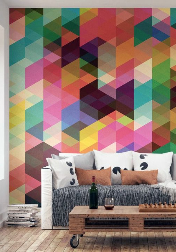 1-la-plus-belle-tapisserie-leroy-merlin-geometrique-colorée-en-trangles-pour-le-salon-art