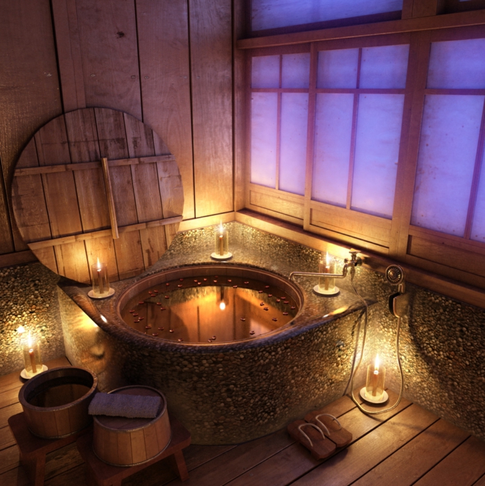 baignoire-ronde-unique-sol-en-planches-de-bois-décoration-rustique