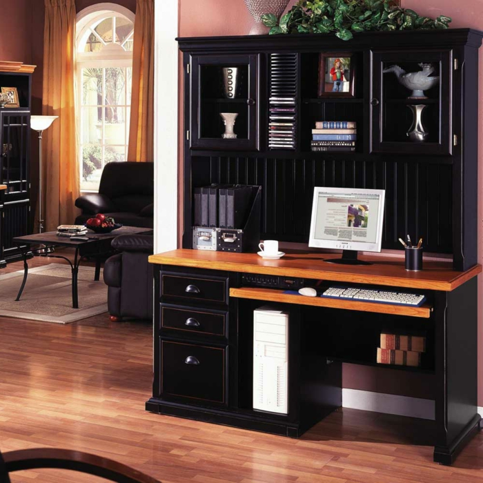 bureau-en-bois-massif-en-marron-et-noir-intérieur-traditionnel-stylé