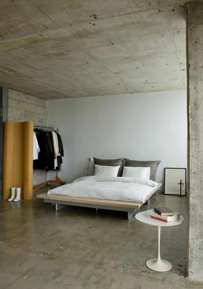 chambre-a-coucher-insolite-avec-leroy-merlin-beton-ciré-murs-blancs-plafond-gris