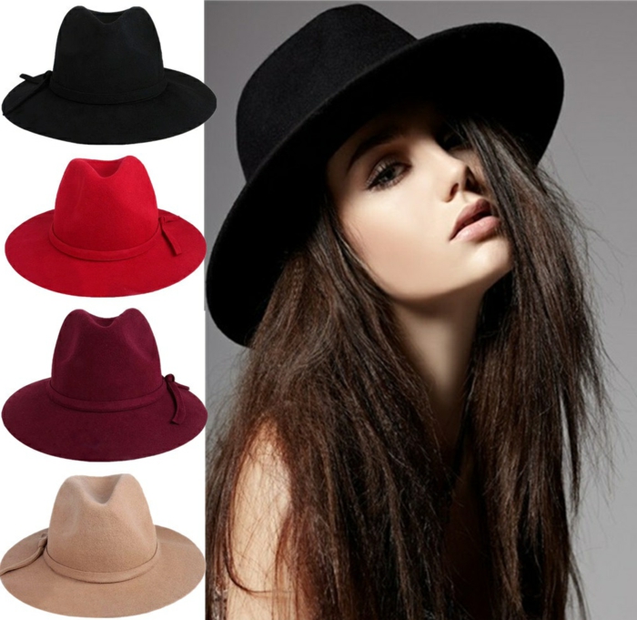 chapeau-capeline-feutre-noir-tenue-du-jour-femme-chique-stylé-différent-couleurs