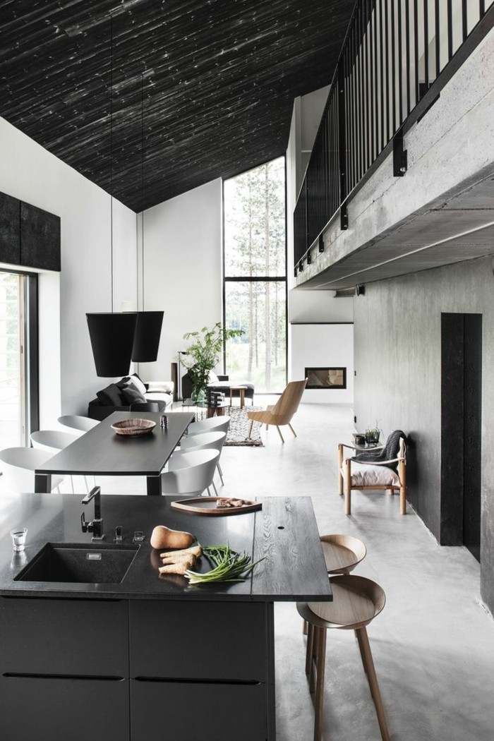 kitchenette-leroy-merlin-avec-meubles-noires-table-en-bois-noir-et-chaises-d-intérieur