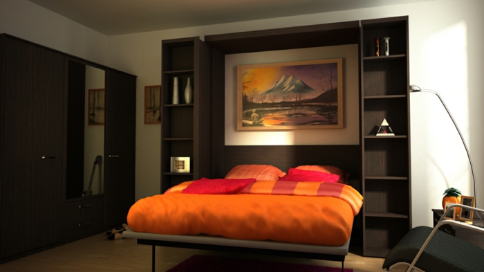 chambre-à-coucher-lit-griffon-pièce-design-intérieur-ligne-orange