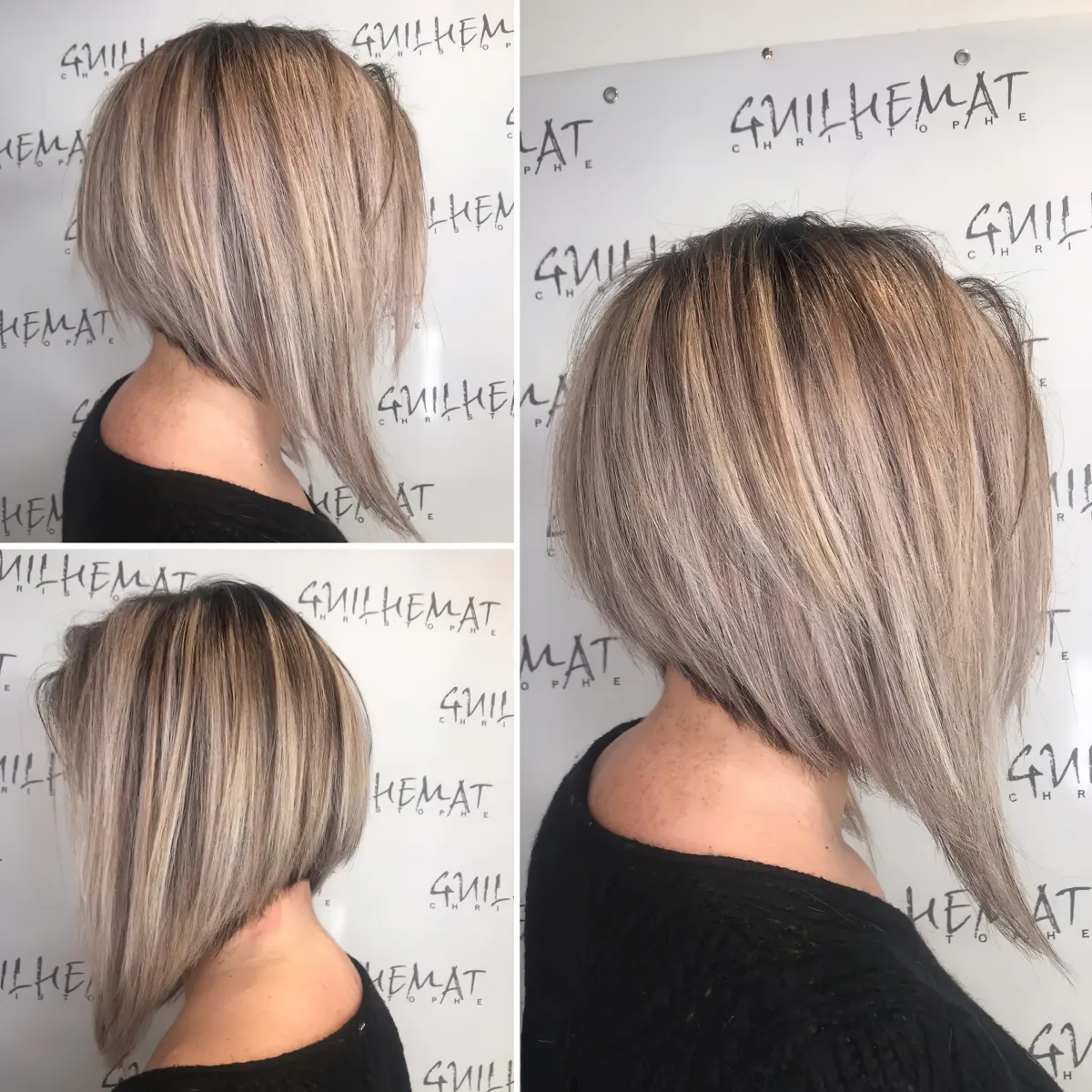 coupe courte asymetrique meches blond polaire