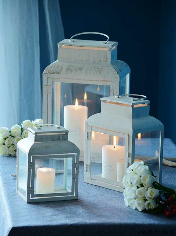déco-mariage-originale-photophore-idées blanc-vintage-lanterne