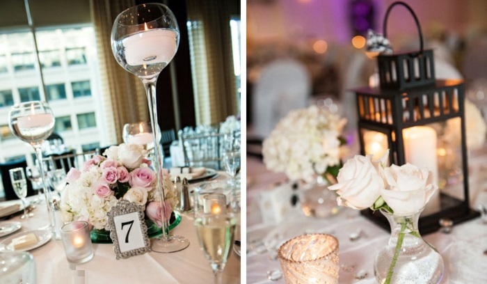 Inspirational wedding table centerpieces that feature candles and tea lights.