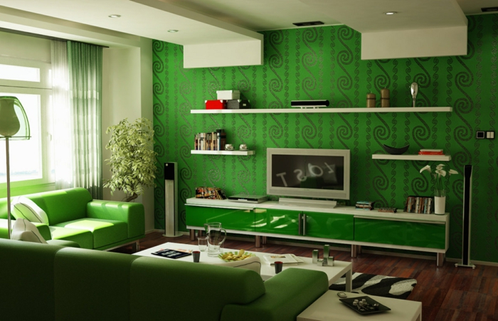 papier-peint-blanc-design-beau-mur-idées-à-faire-le-vert
