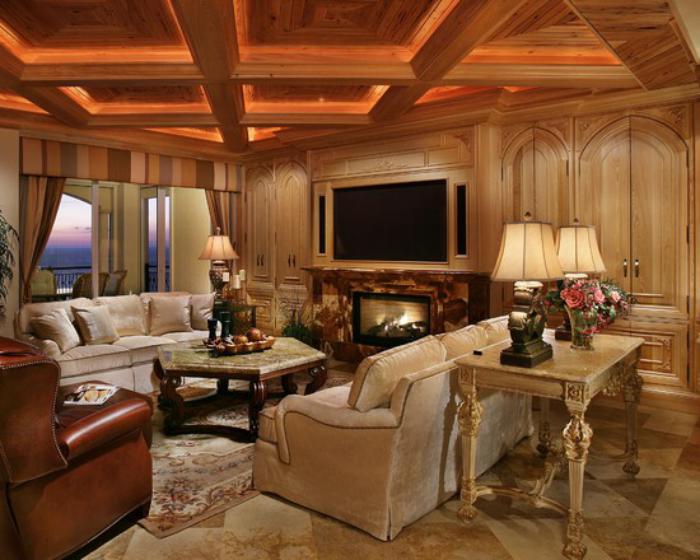 plafond-lumineux-en-bois-intérieur-style-traditionnel