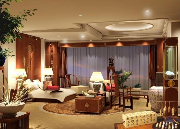 plafond-lumineux-faux-plafond-avec-éclairage-dans-une-chambre-à-déco-asiatique