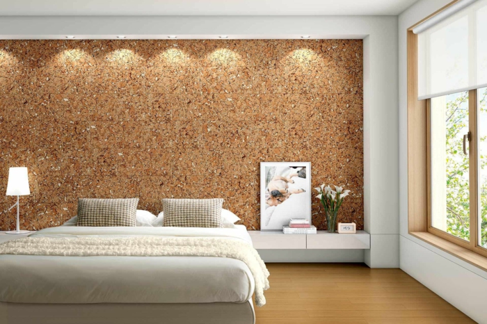 revêtement-mural-bois-lambris-mur-en-bois-rustique-chambre-à-coucher-lit