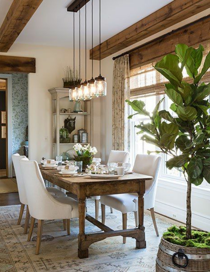 salle-a-manger-complete-pas-cher-avec-plantes-vertes-d-intérieur-moderne -de-style-luxe
