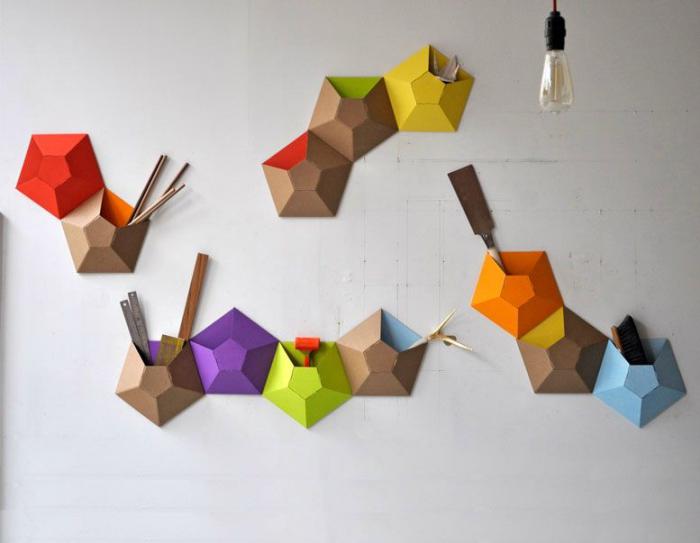 vide-poche-mural-vide-poches-origami-en-carton-coloré