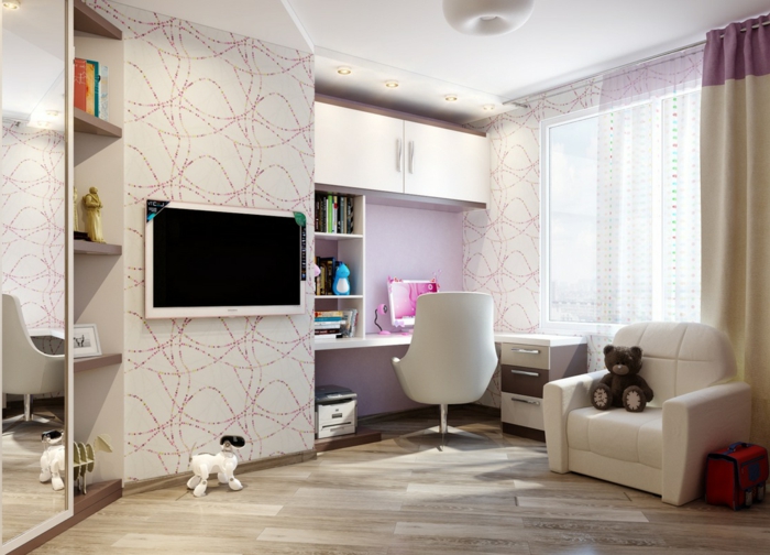 1-choisir-une-chambre-de-fille-ado-parquet-en-bois-clair-chaise-blanche-decoration-murale
