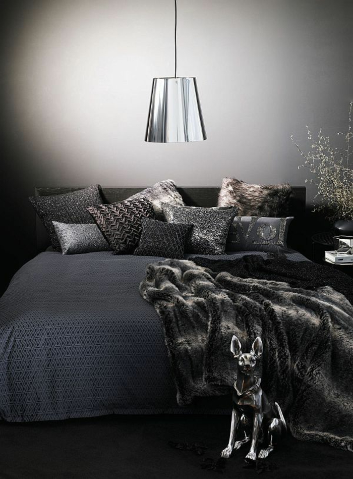 1-jolie-chambre-a-coucher-avec-plaid-imitation-fourrure-gris-couverture-de-lit-noire