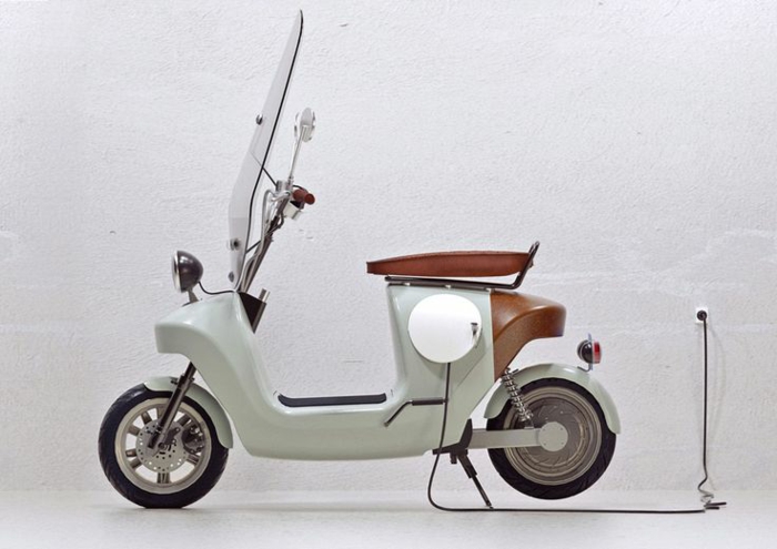 beau-photo-électrique-scooter-motor-vintage-vespa-primavera-ville-pure