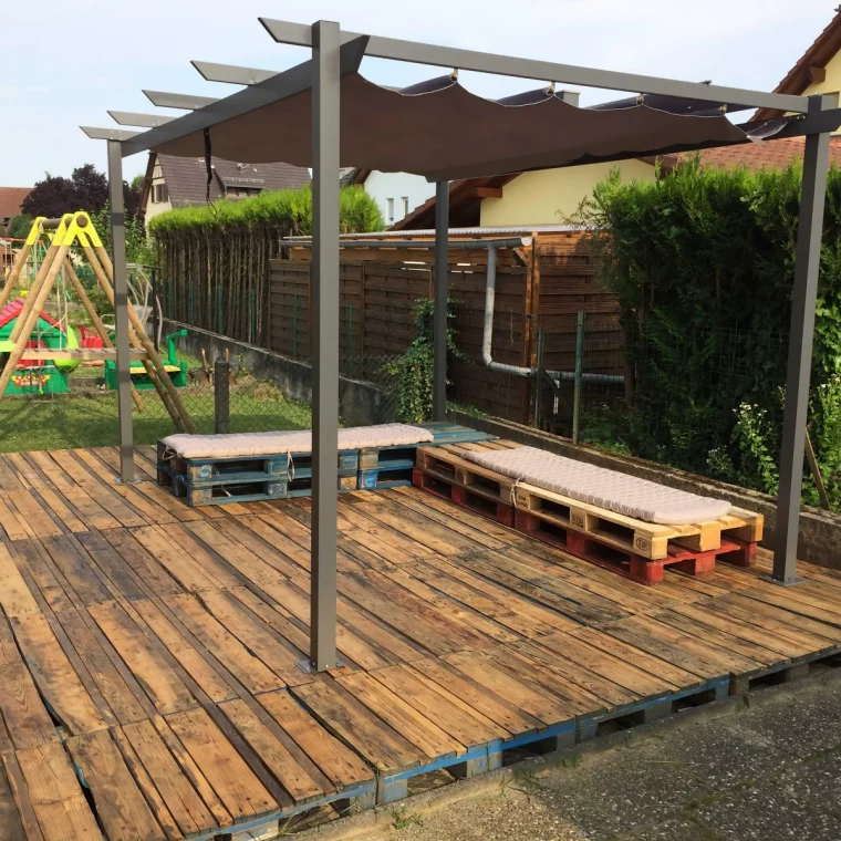 construction de jardin pergola sol bois de recup meubles diy