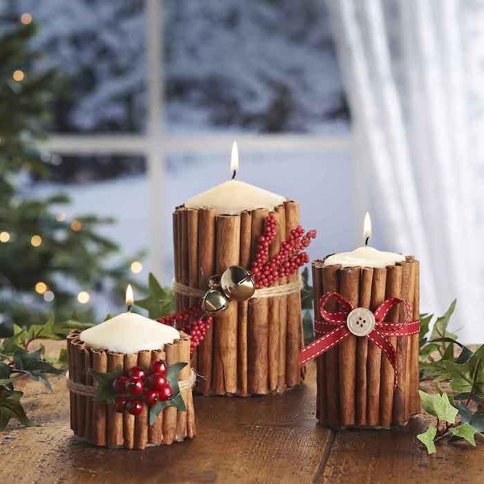 Déco de Noël - Photophore avec bâtons de cannelle