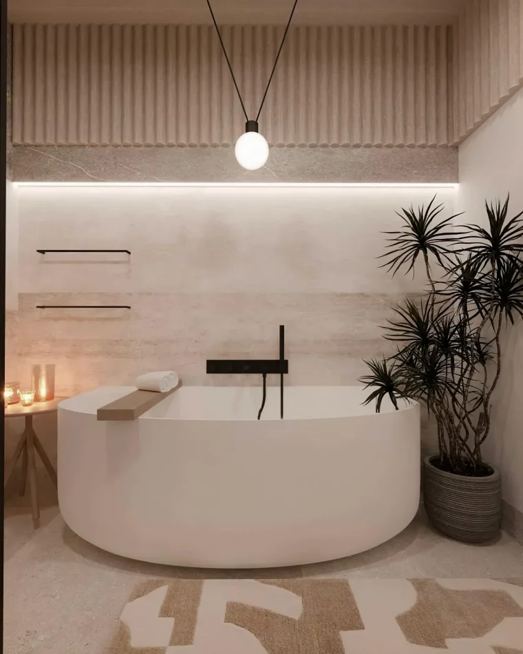 grande baignoire moderne blnche elements en bois