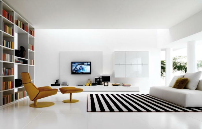 idée-quel-tapis-moderne-pour-salon-choisir-intérieur-blanc-vaste-chambre