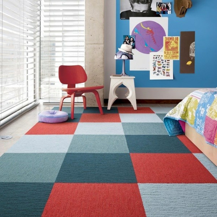 idée-tapis-chambre-fille-coloré-décoration-rouge