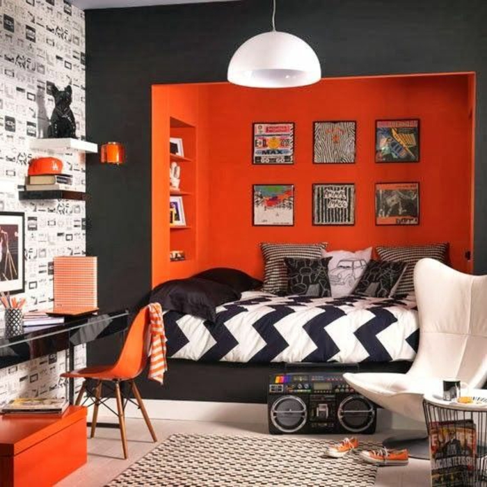 la-chambre-à-coucher-ado-idée-déco-chambre-orange-mur