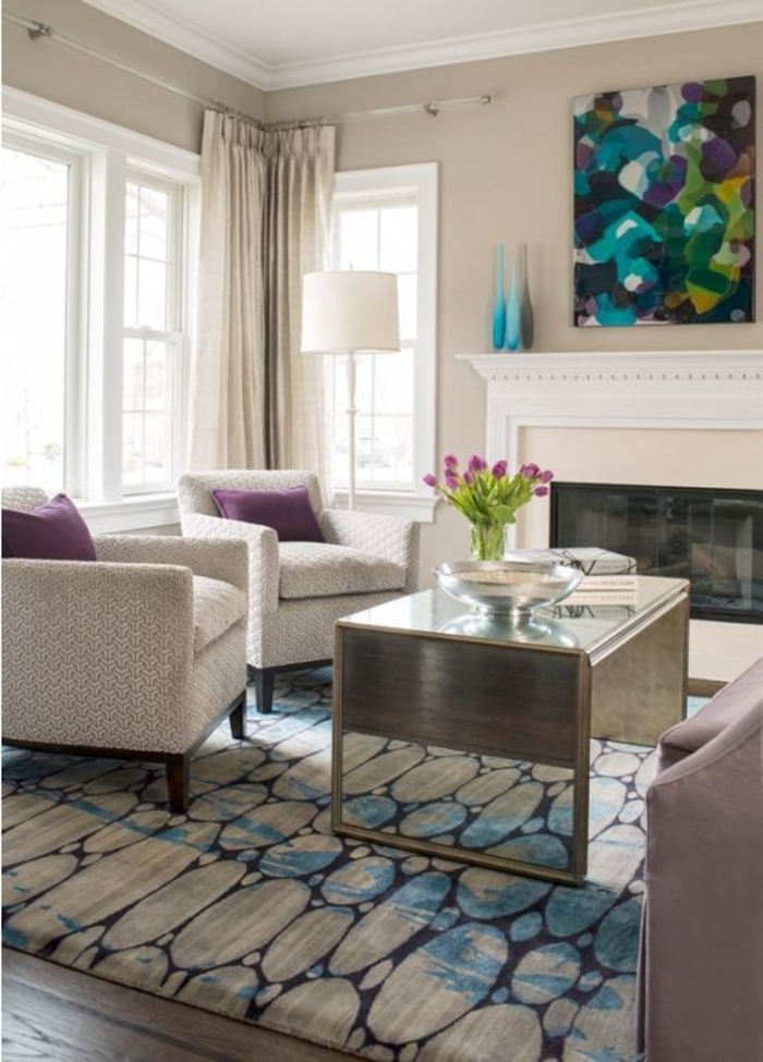mauve-couleur-chambre-en-violet-design-d-intérieur-tapis-blanc-et-bleu