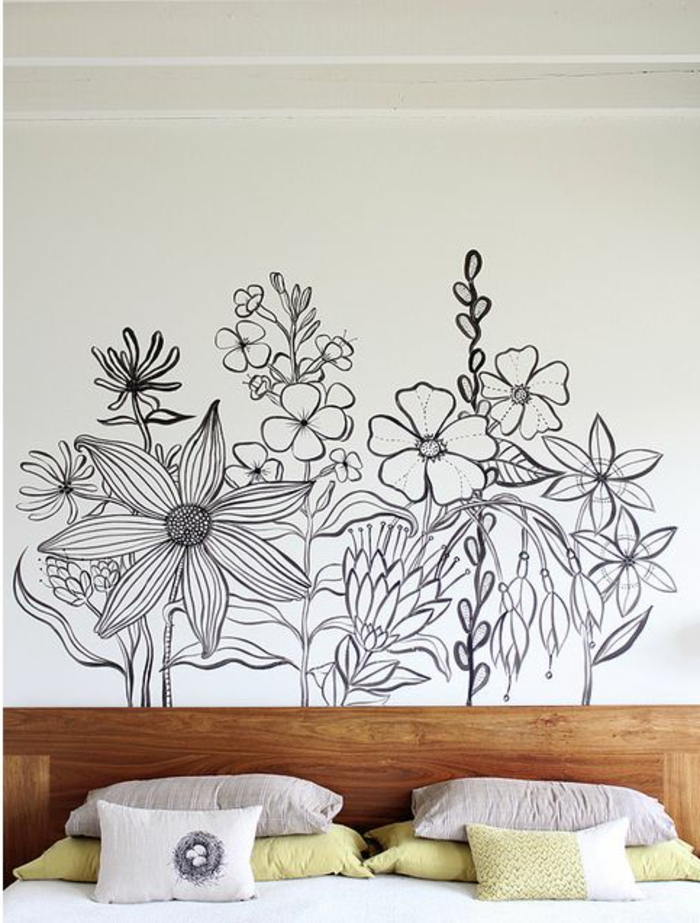 papier-peint-leroy-merlin-blanc-noir-dans-la-chambre-a-coucher-moderne-lit-en-bois