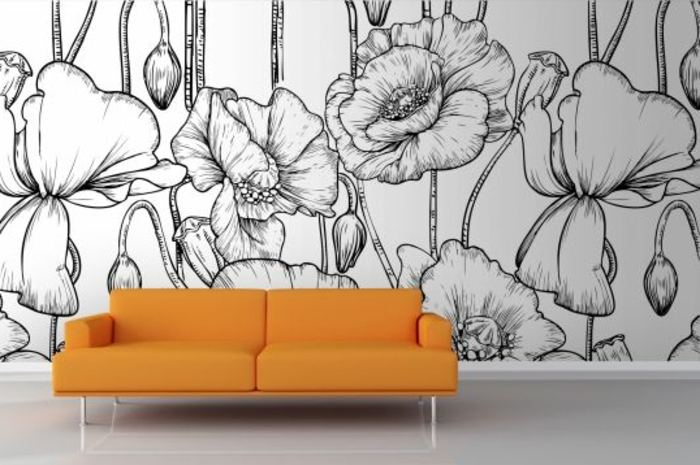 papier-peint-noir-et-blanc-papier-peint-leroy-merlin-dans-le-salon-moderne-avec-canape-orange