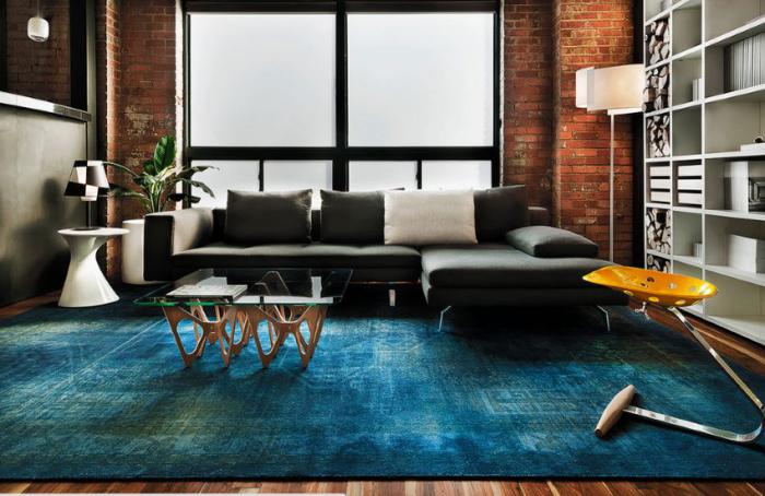 tapis-patchwork-bleu-salle-de-séjour-contemporaine