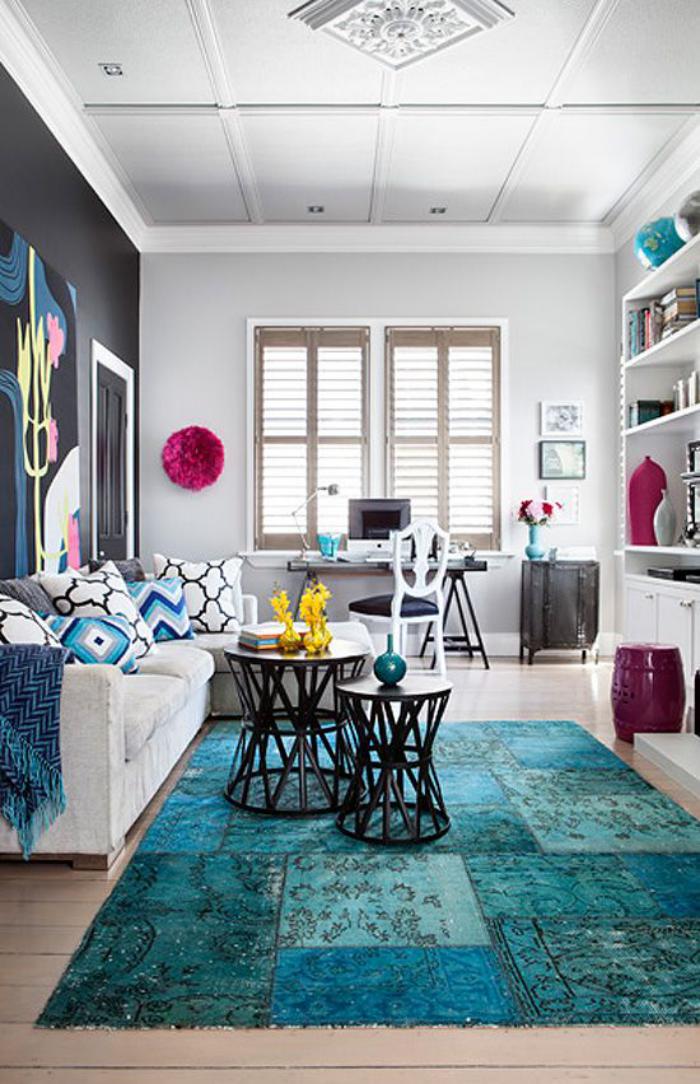 tapis-patchwork-turquoise-salle-de-séjour-style-original
