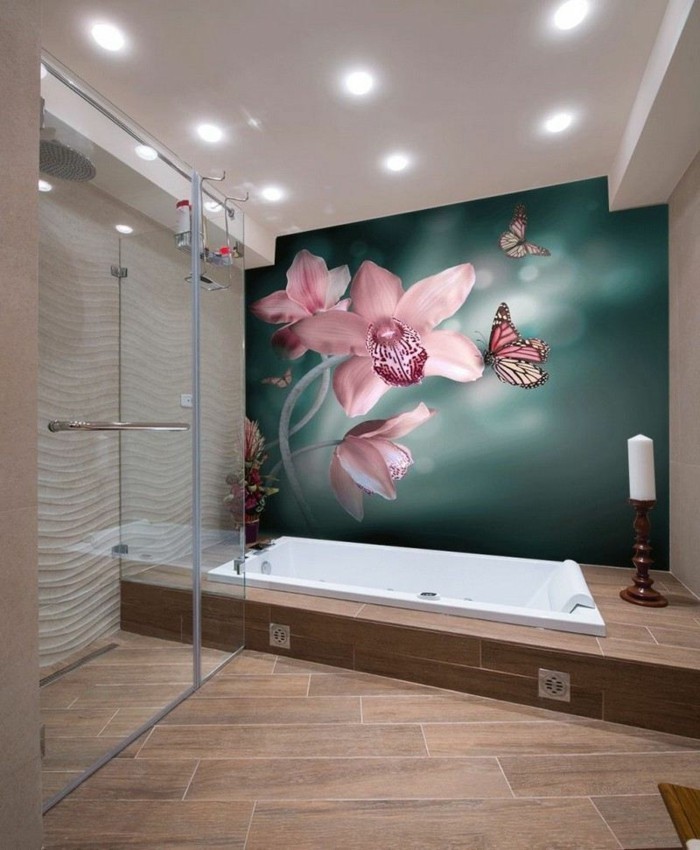 Déco-intérieur-papier-peint-pour-salle-de-bain-fleurs-tapet-photo