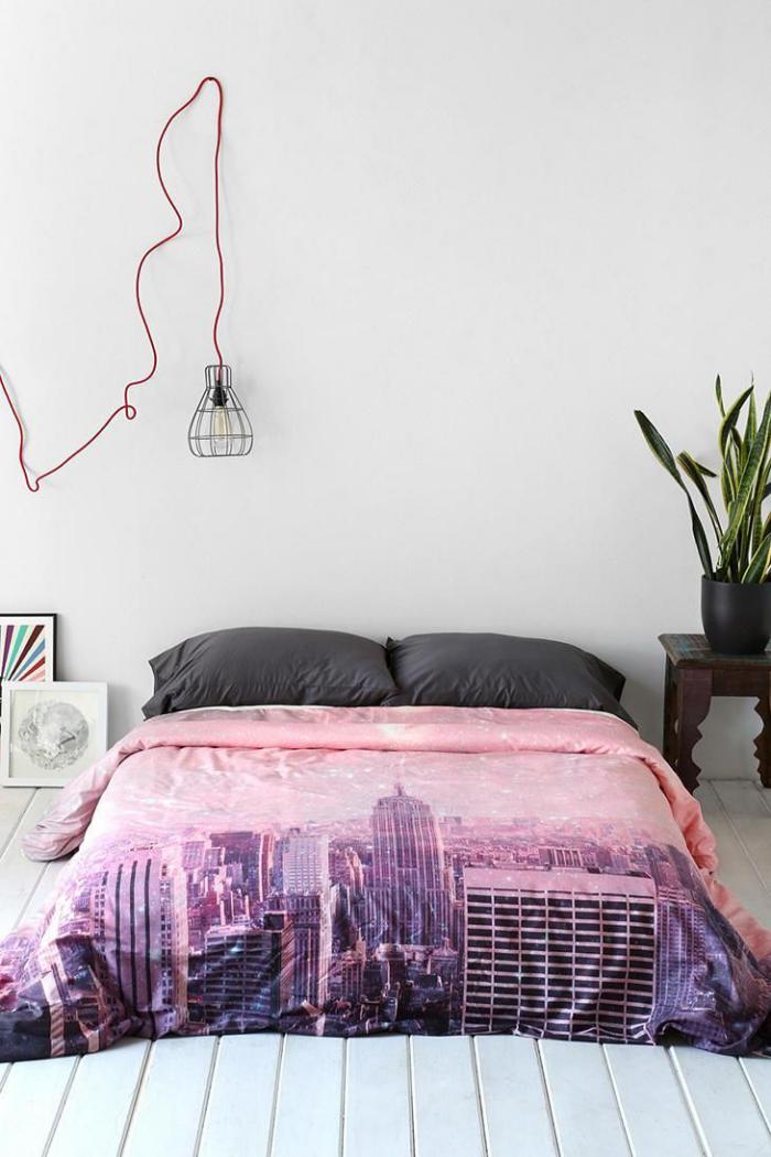 housse-de-couette-new-york-en-couleur-rose-chambre-à-coucher-chic