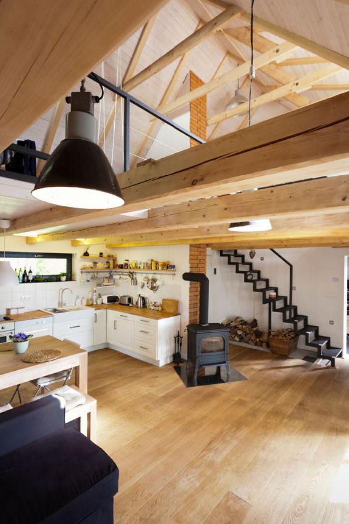 poutre-en-bois-architecture-intérieure-style-loft