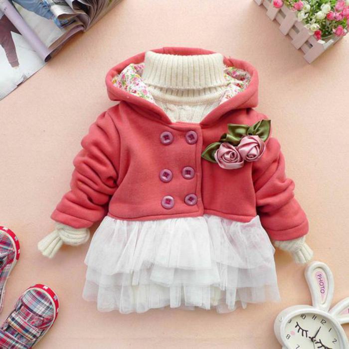 manteau-bébé-fille-rose-et-blanc