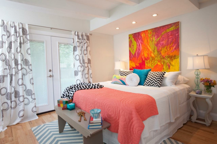peinture-corail-deco-salon-moderne-sejour-moderne-chambre-à-coucher