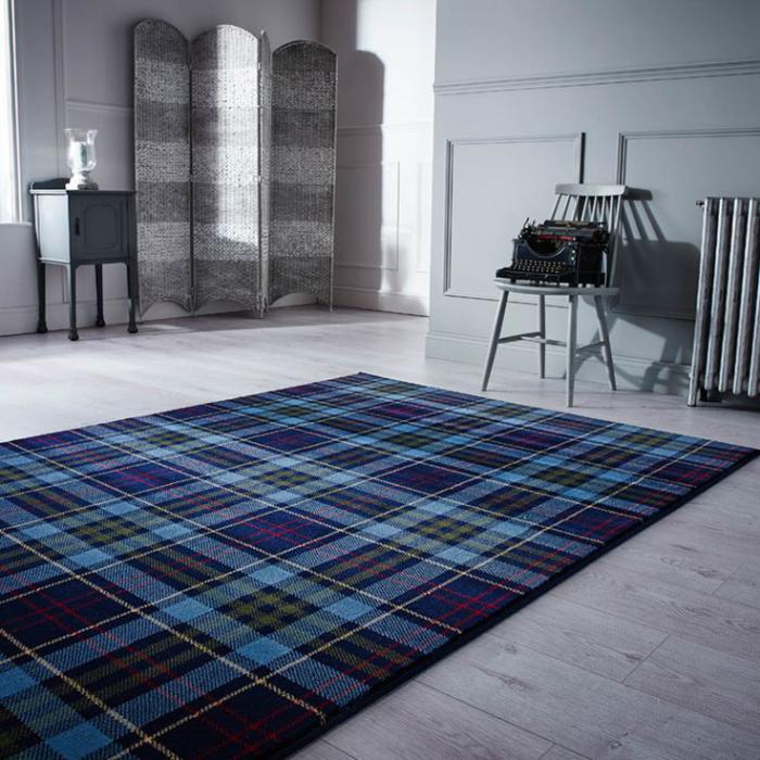 tissu-écossais-tapis-stylé-rectangle-en-tartan-bleu