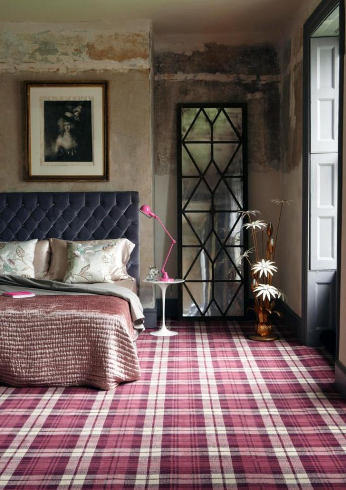 tissu-écossais-tapis-écossais-rose-chambre-à-coucher