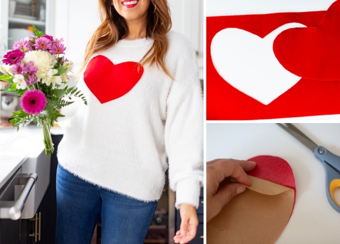 tutoriel cadeau personnalisé pour elle saint valentin surprise femme pull moelleux avec gros coeur rouge feutrine