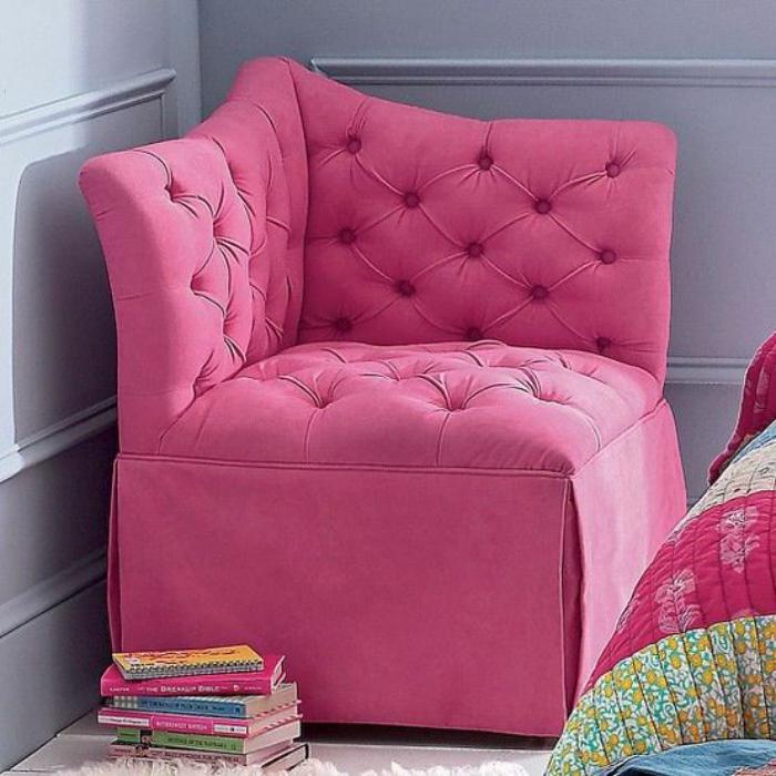 chaise-capitonnée-chaise-rose-d'angle-chaise-de-chambre-de-fille