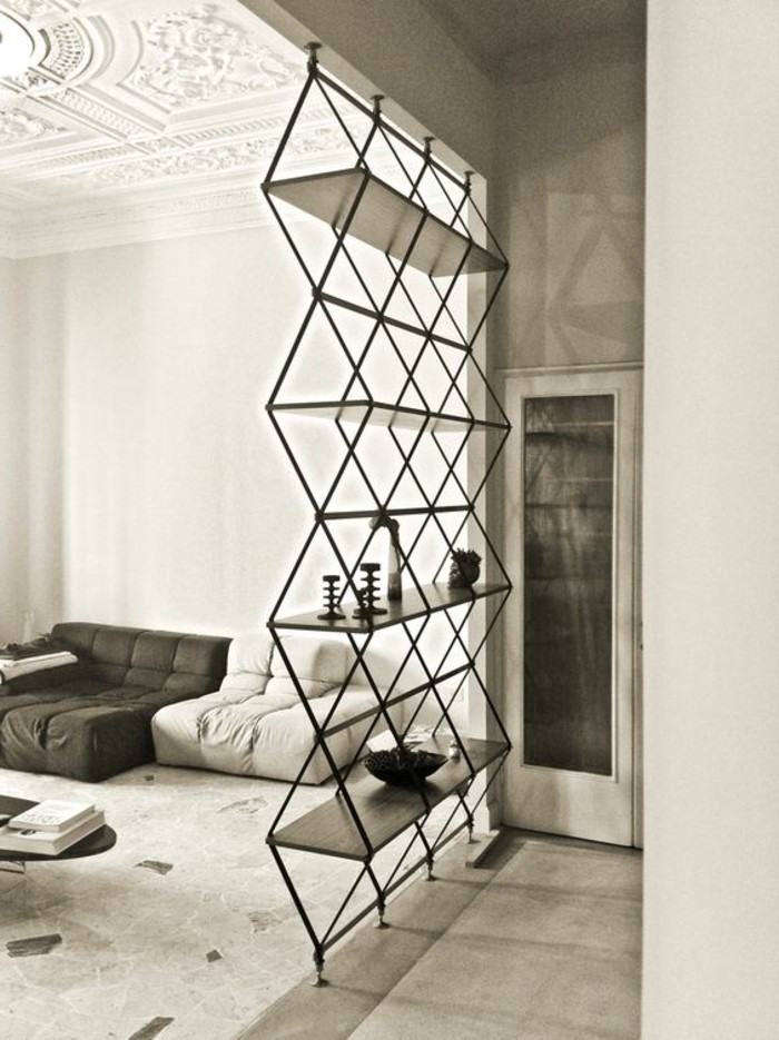 etagere-design-contemporain-bibliothèque-conforama-pour-votre-salon-moderne-plafond-haut-blanc