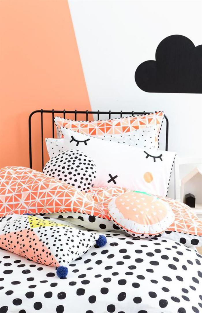 parures-de-lit-linge-de-lit-intéressant-en-blanc-et-orange