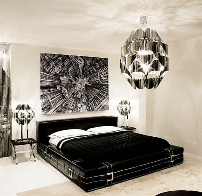 chambre-noire-et-blanche-décoration-chambre-adulte-meuble-noir