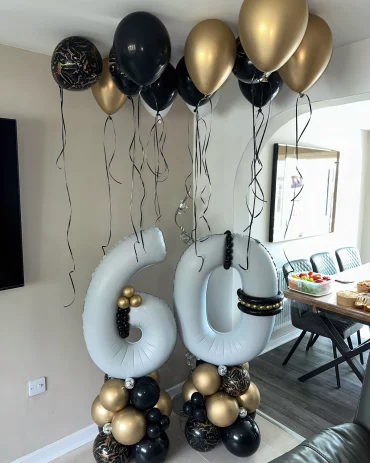 anniversaire 60 ans ballons noirs or theme deco table maison