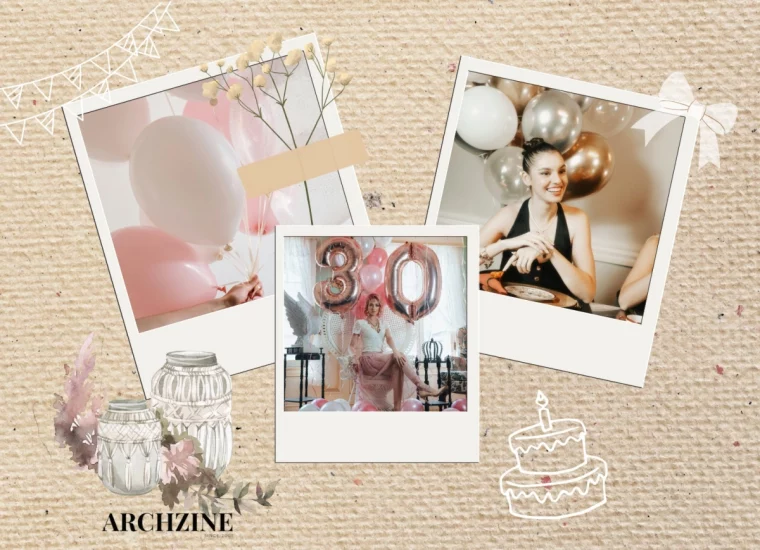 decoration festive ballons chiffres chaise paon fleurs rubans