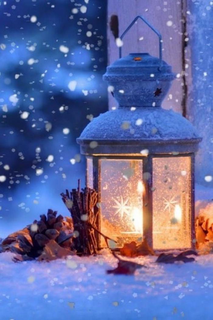 lanterne-bougie-paysage-d'hiver-et-belle-décoration
