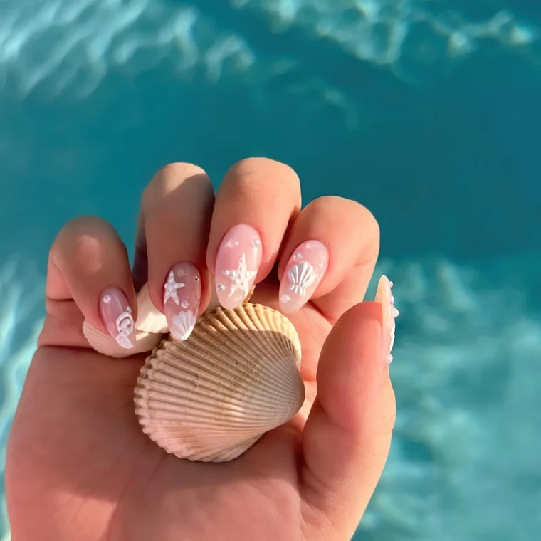 motif acrylique poudre 3d coquillage etoile de mer perles base transparente