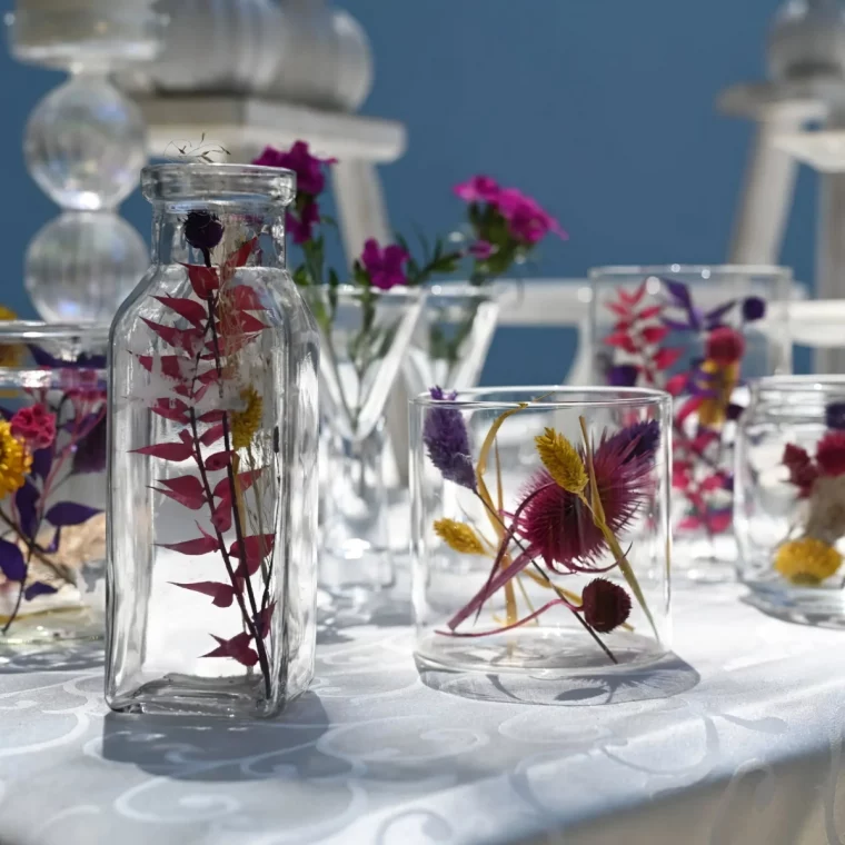 recipients verre fleurs sechees deco table anniversaire 60 ans a faire soi meme