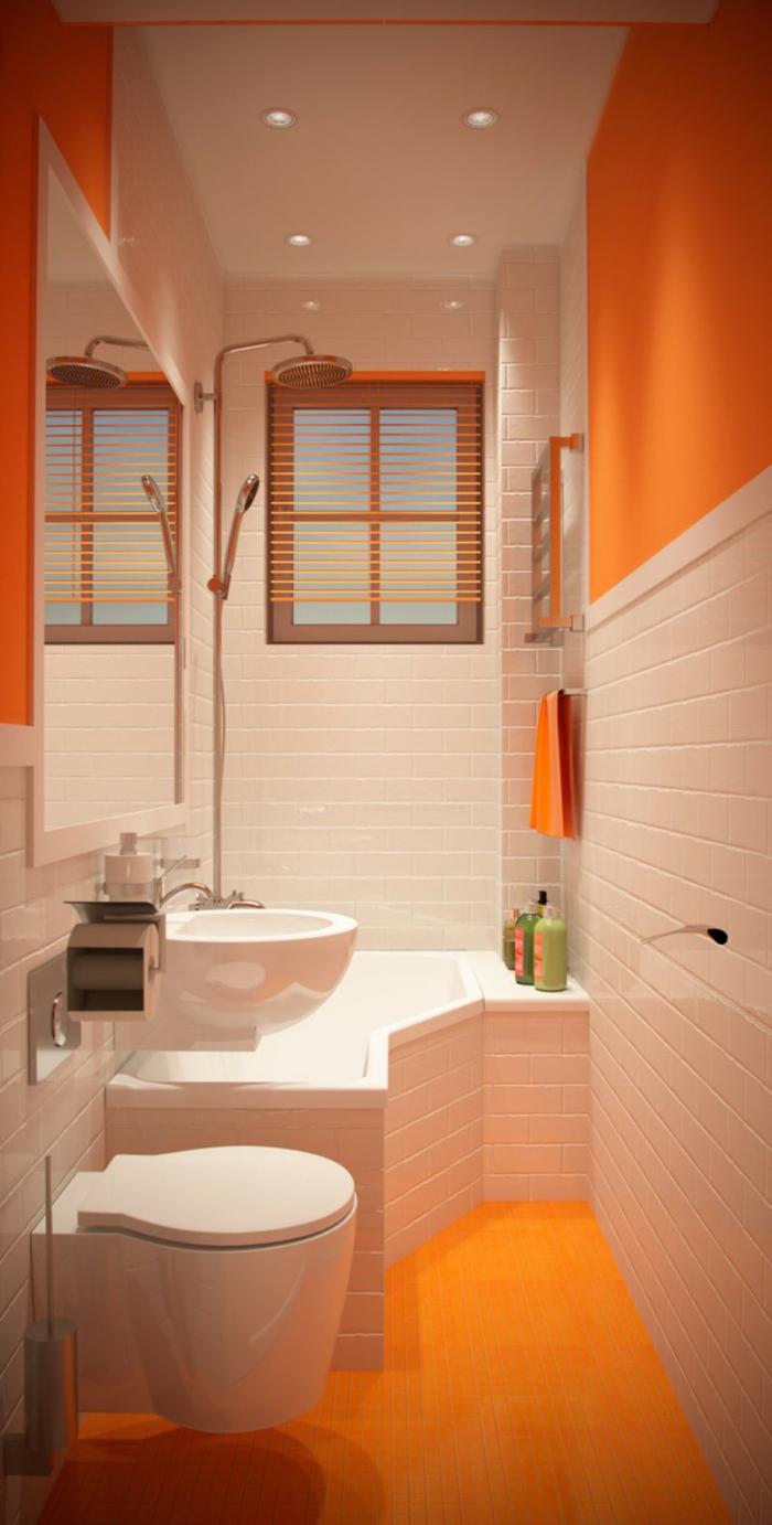 aménagement-petite-salle-de-bains-idée-déco-salle-de-bain-en-blanc-et-orange