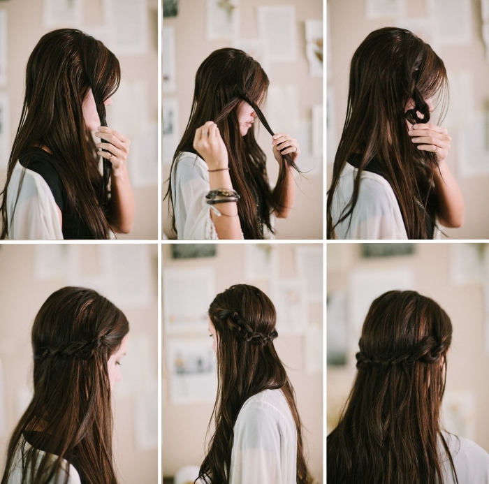 étapes à suivre pour faire une coiffure romantique, pinterest coiffure, coiffure pas à pas avec couronne tresse